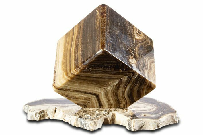 Swirling Polished Chocolate Calcite Cube With Base #342375